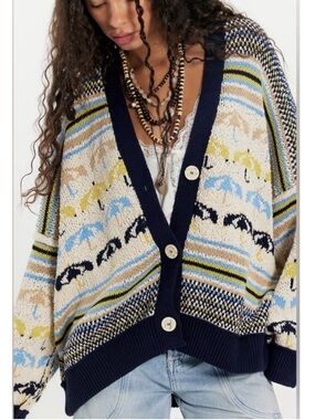 Free People We The Free Umbrella Day Cardigan in Ivory Combo NWT